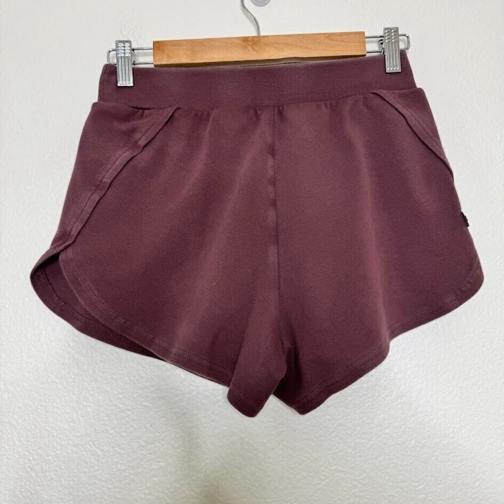 Alphalete Womens Shorts Small Identity Tech 90s High Waist Curve Mini Burgundy